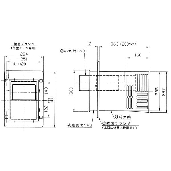 リンナイ（Rinnai） ガスバランス釜専用給排気トップ【S W WS200