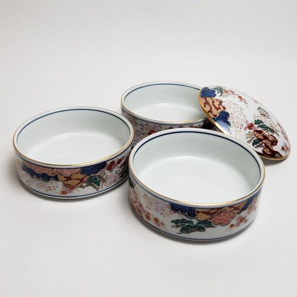 其泉窯 有田焼 春秋文 三段重（小）| 陶器 ミニ 重箱 3段 和食器