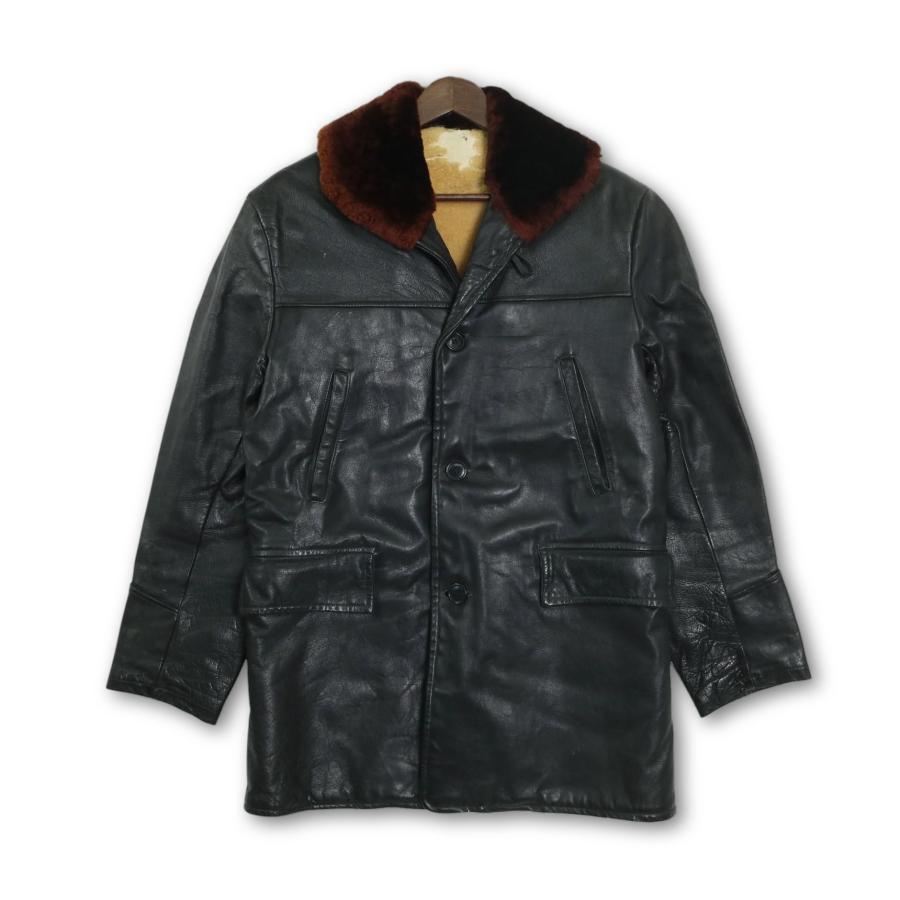 VINTAGE LEATHER CAR COAT ビンテージ ショールカラー ヘチマ襟 レザー