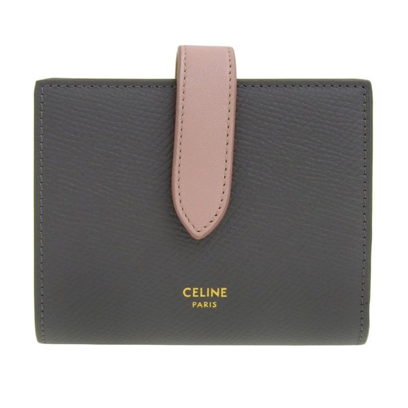 CELINE（セリーヌ） ストラップウォレット 二つ折り財布 レザー グレー