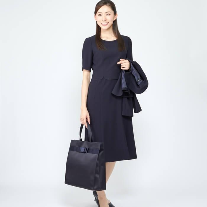 東京ソワール お受験 トートバッグ 大容量 リボン スーツ 紺 ネイビー