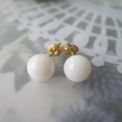 白珊瑚 丸玉のピアス (6mm) K18 イヤーアクセサリー 『宝石サンゴ