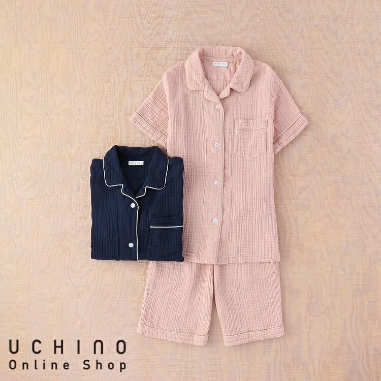 UCHINO SALE UCHINO クレープガーゼ パイピング半袖レディースパジャマ