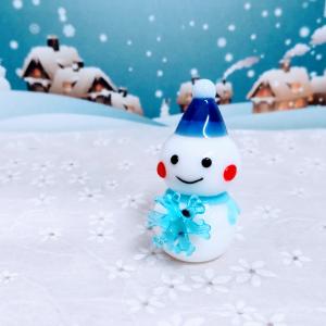 ガラス細工 雪だるま（L）青 ミニチュア 雑貨 置物 小物 スノーマン