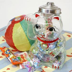 廣田硝子 招き猫 菓子ビン 小 レトロ感ある懐かしのガラス瓶