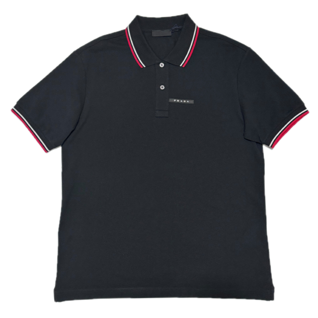 プラダ メンズ 定番 鹿の子 半袖ポロシャツ 黒 #XL PRADA