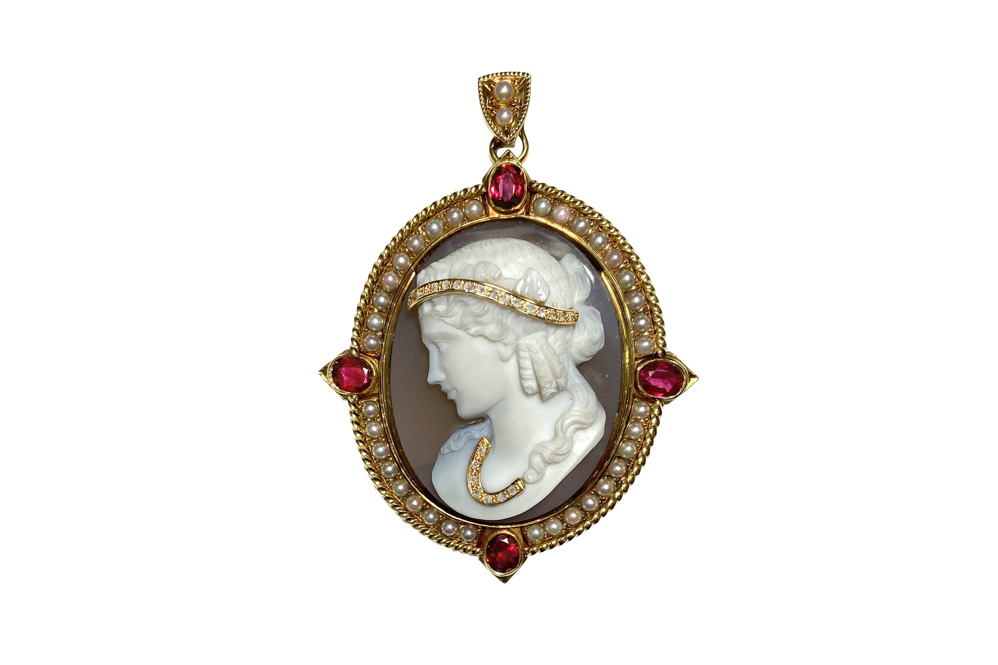 Stone Cameo K18ストーンカメオ ダイヤモンド ルビー パールペントップ