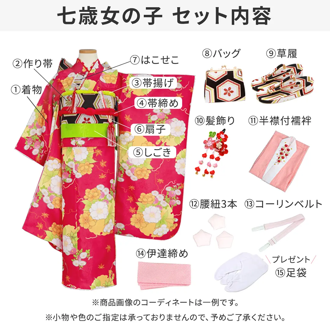KAGURA》緑地にねじり菊と梅の着物／七五三・七歳女の子 | 宅配着物