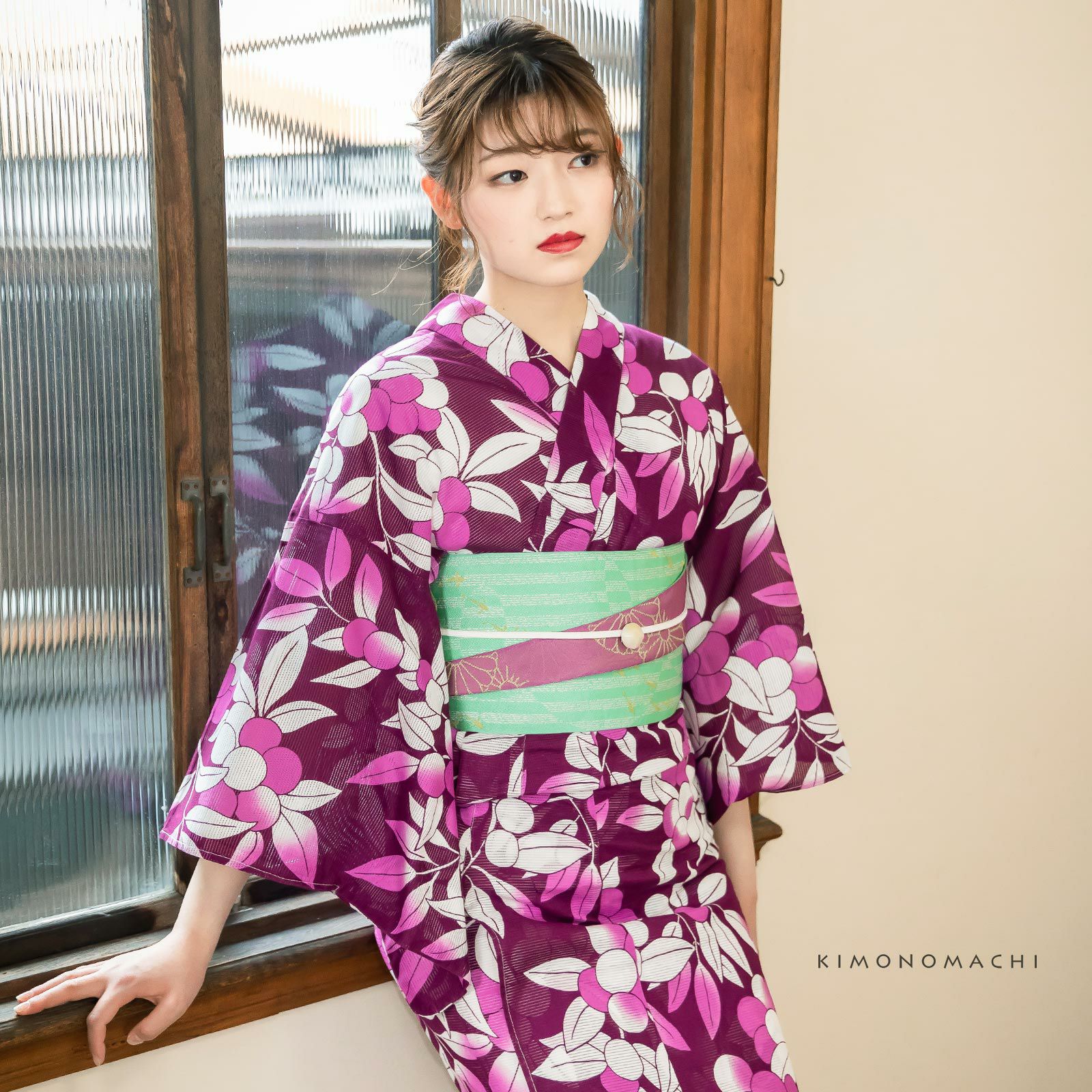 Prices down2】浴衣 レディース 「木の実 紫色」 綿絽 大人 個性的
