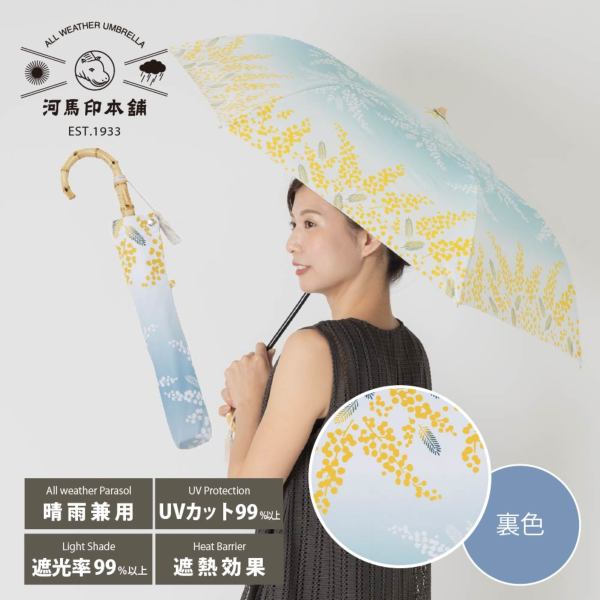 晴雨兼用2段ミニ折りたたみ日傘【ミモザ（水色/みずいろ