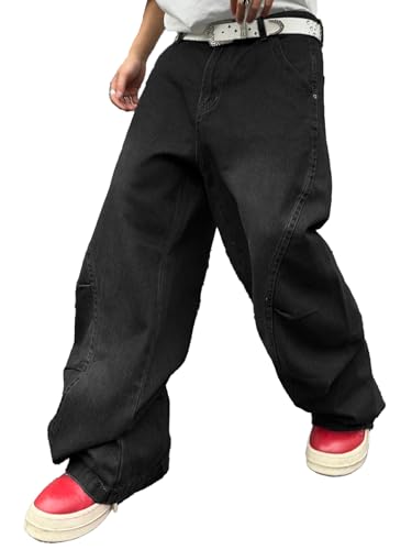 DFGIGT Men's Irregular Sutures Y2k Hip Hop Baggy Jeans Wide Leg
