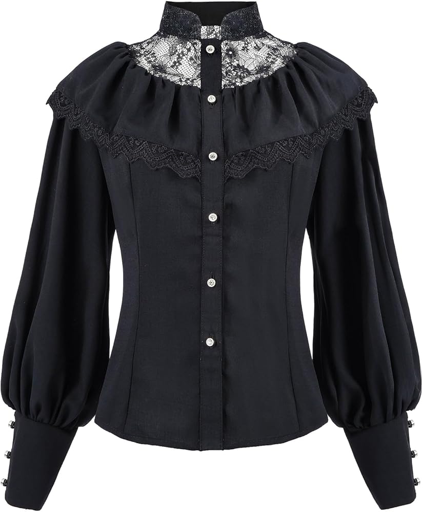 NSPSTT Black Victorian Blouse Vintage Gothic Clothing Gothic