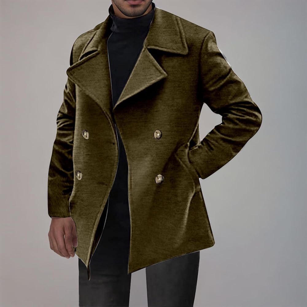 Mens Wool Blend Jackets Open Front Cardigan Trench Coats Notch
