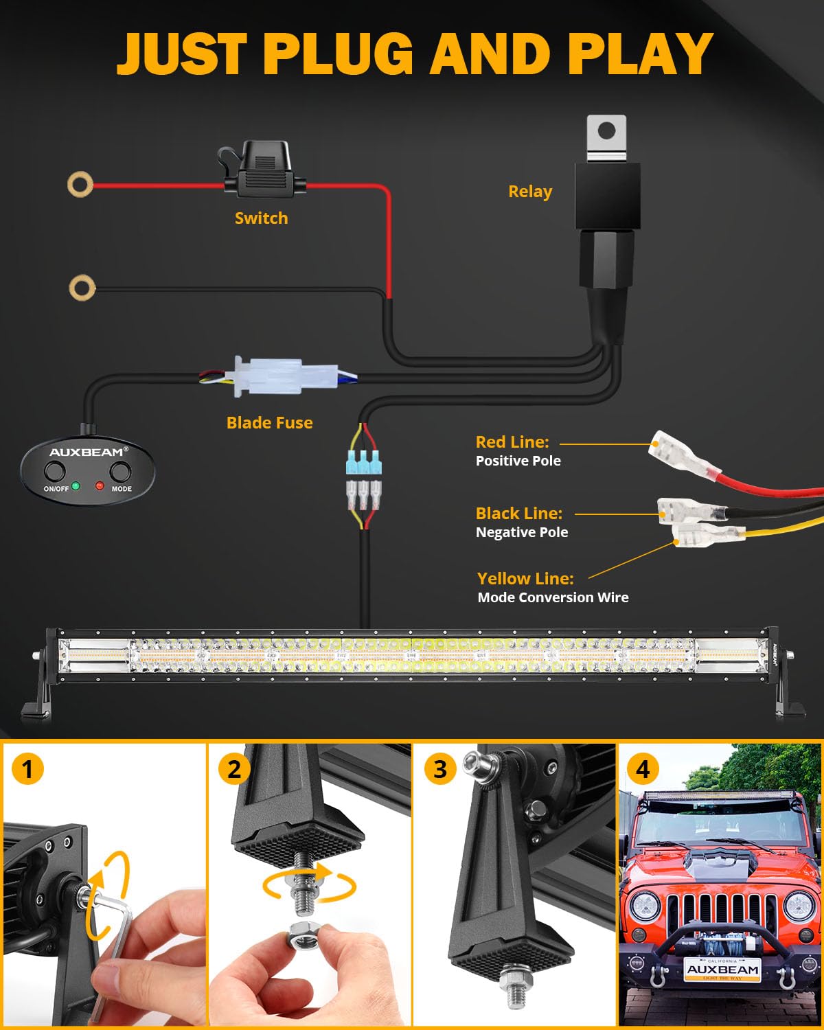 Amazon.co.jp: Auxbeam LEDライトバー ストレート 42インチ 配線