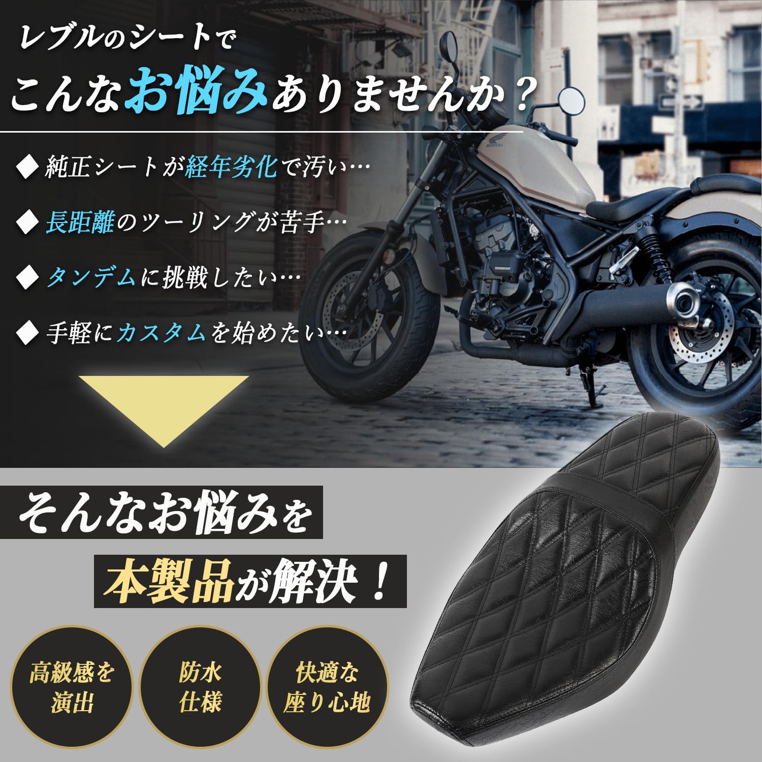 Amazon | 【日本在庫で即配】レブル250 500 本革調 ロングシート 高
