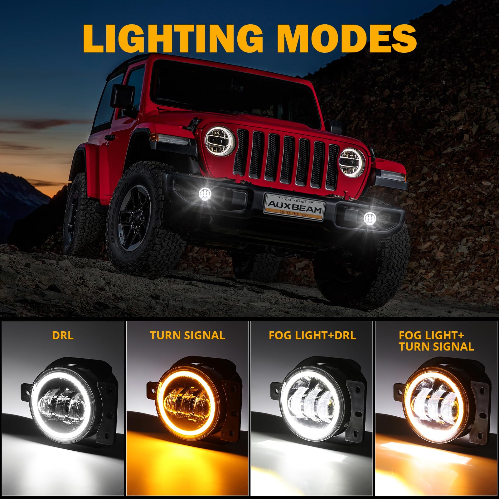 Amazon | Auxbeam 4インチ LED フォグライト ラングラー JL JLU