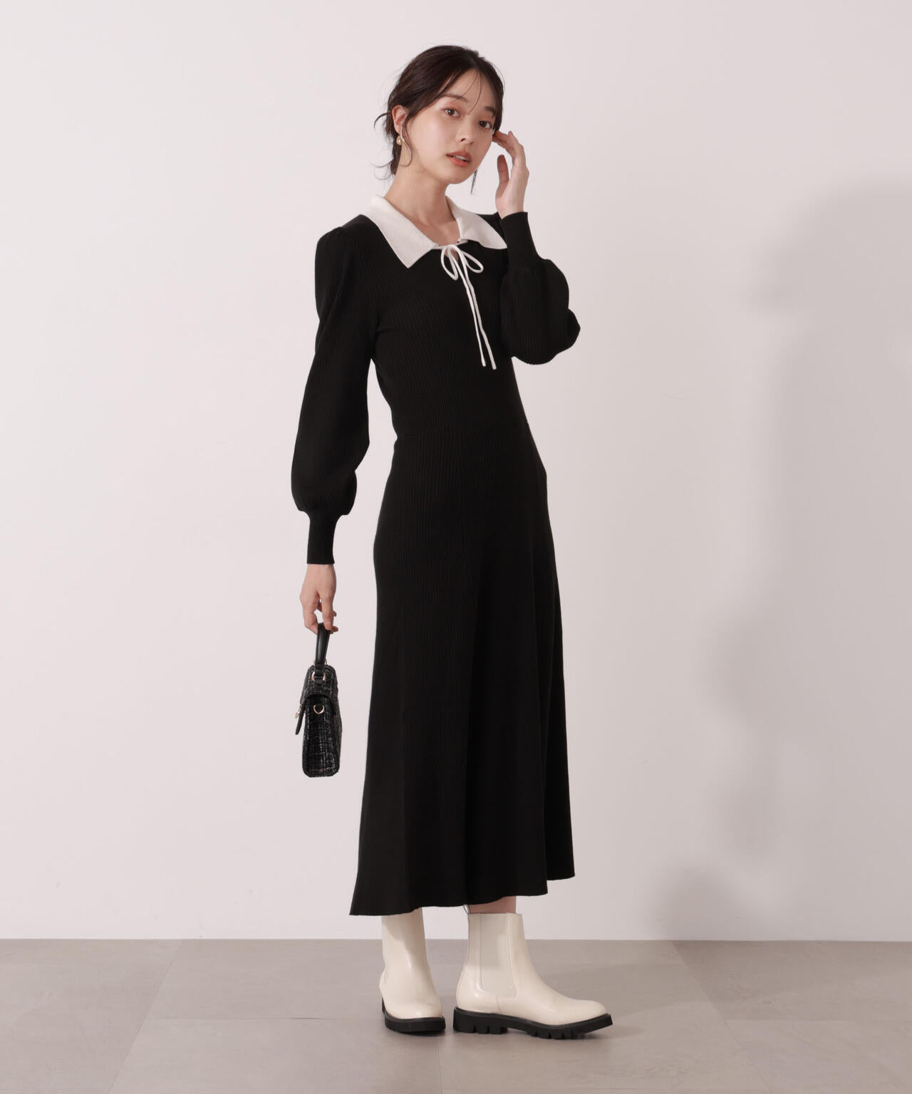 リボン衿付きニットワンピース | PROPORTION BODY DRESSING