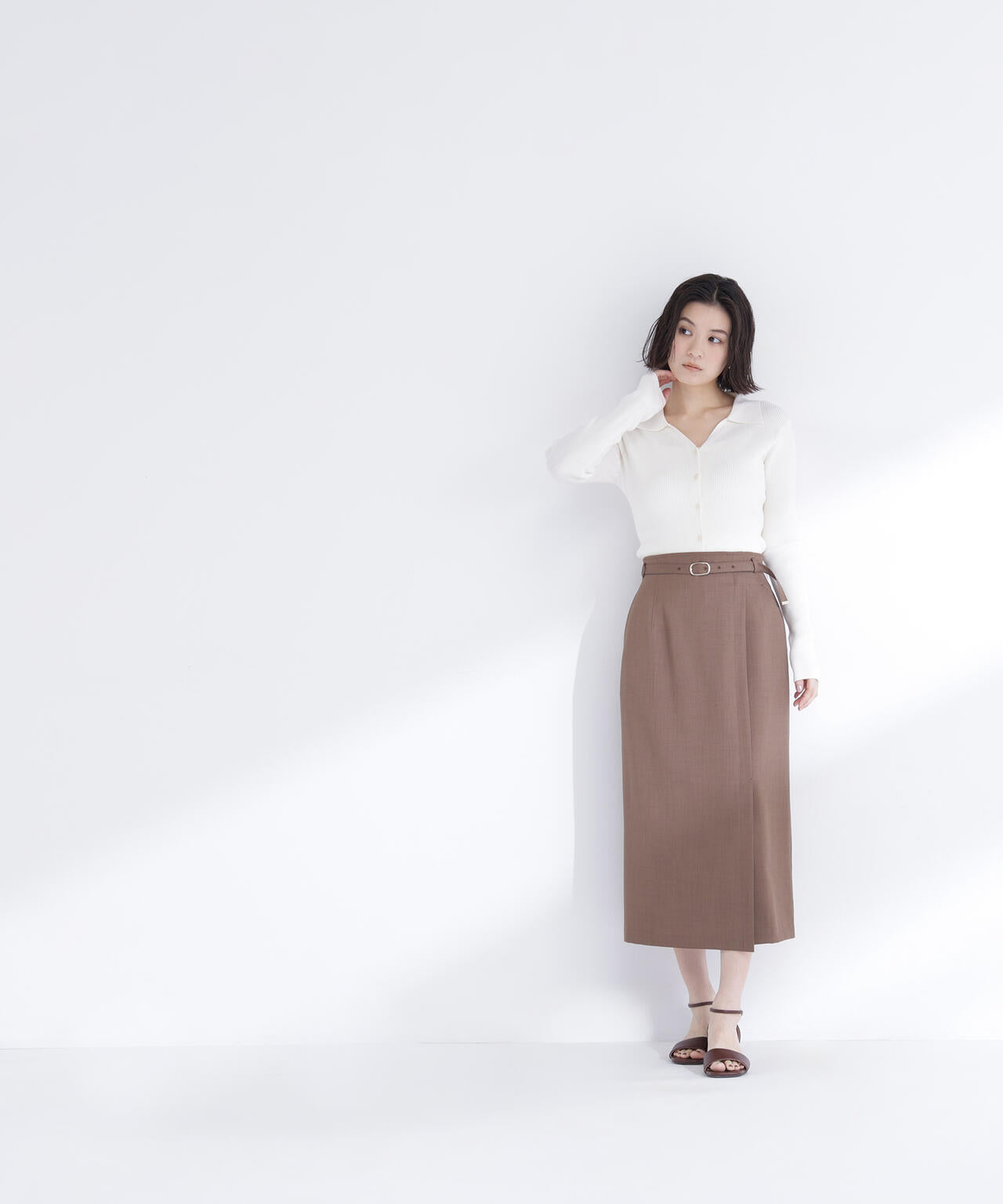 WEB限定カラー：オレンジ】襟付Vネックリブニット | NATURAL BEAUTY