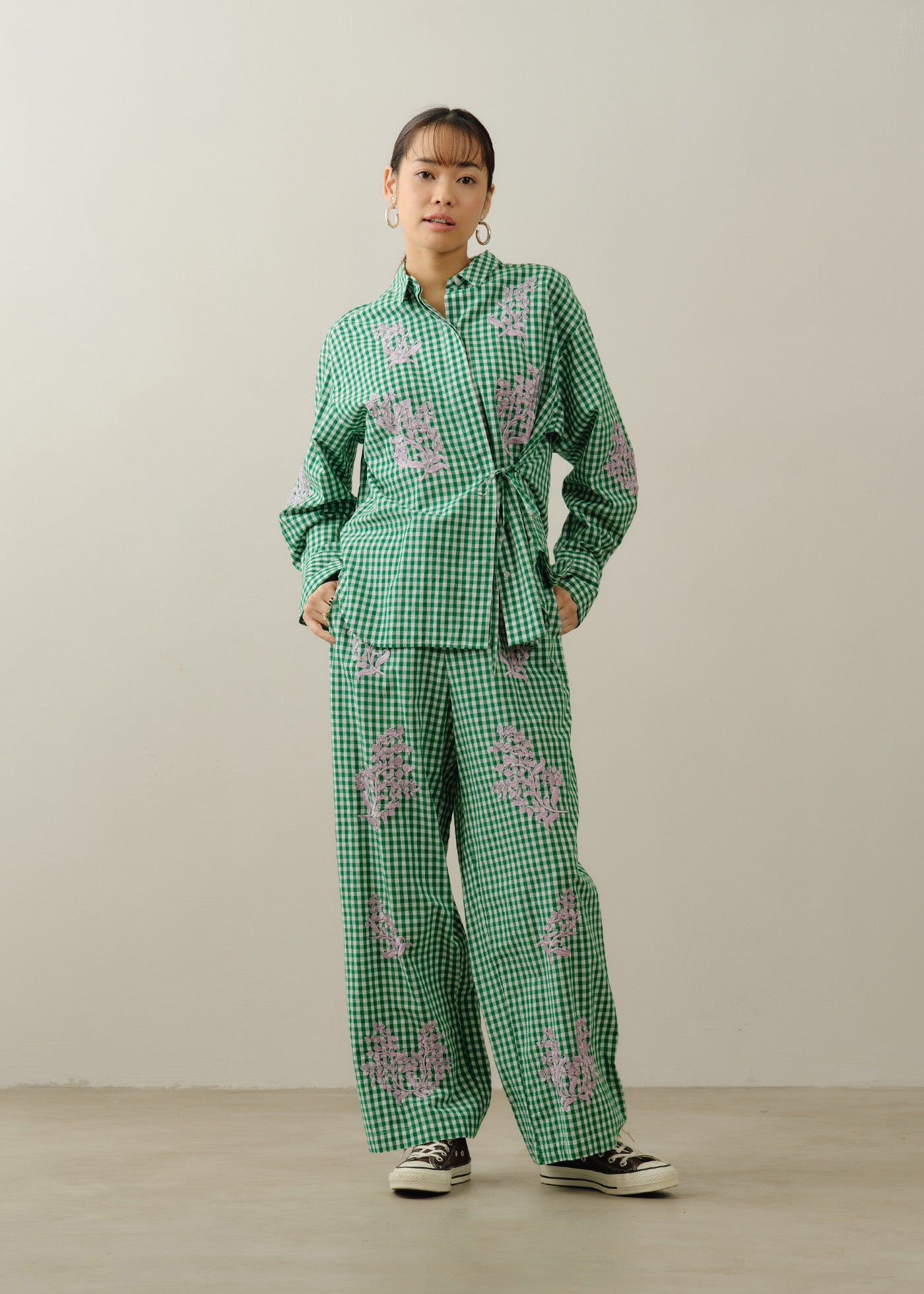 Cotton Poplin Mimosa Embroidery Pants | Pasand by ne Quittez pas