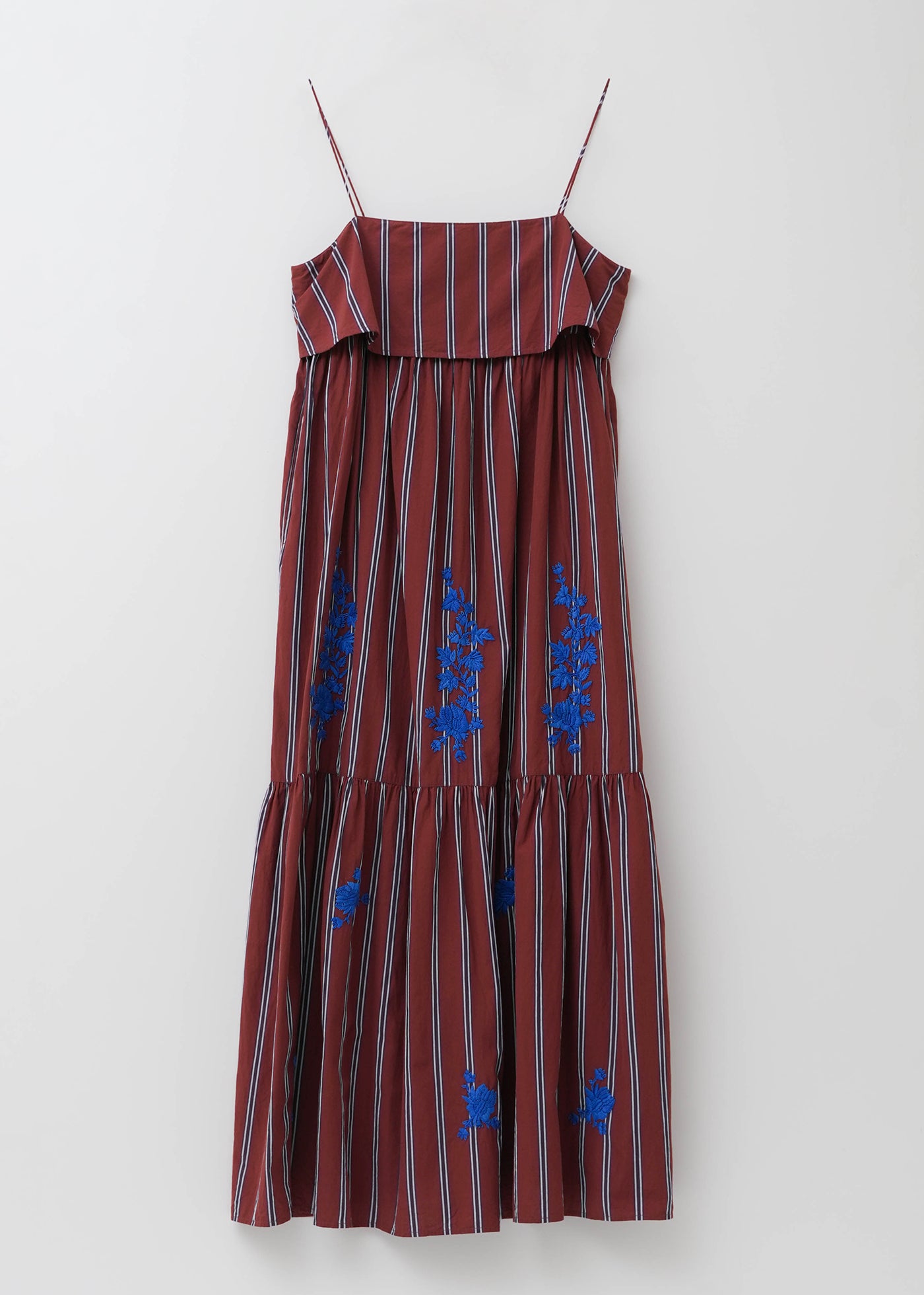 Poplin Stripe Chikan Embroidery Cami Dress | Pasand by ne Quittez