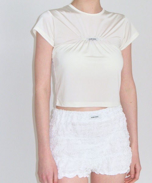 A'GEM/9 × .kom 『CRANK/クランク』 GLOSSY SHIRRING LOGO TOP