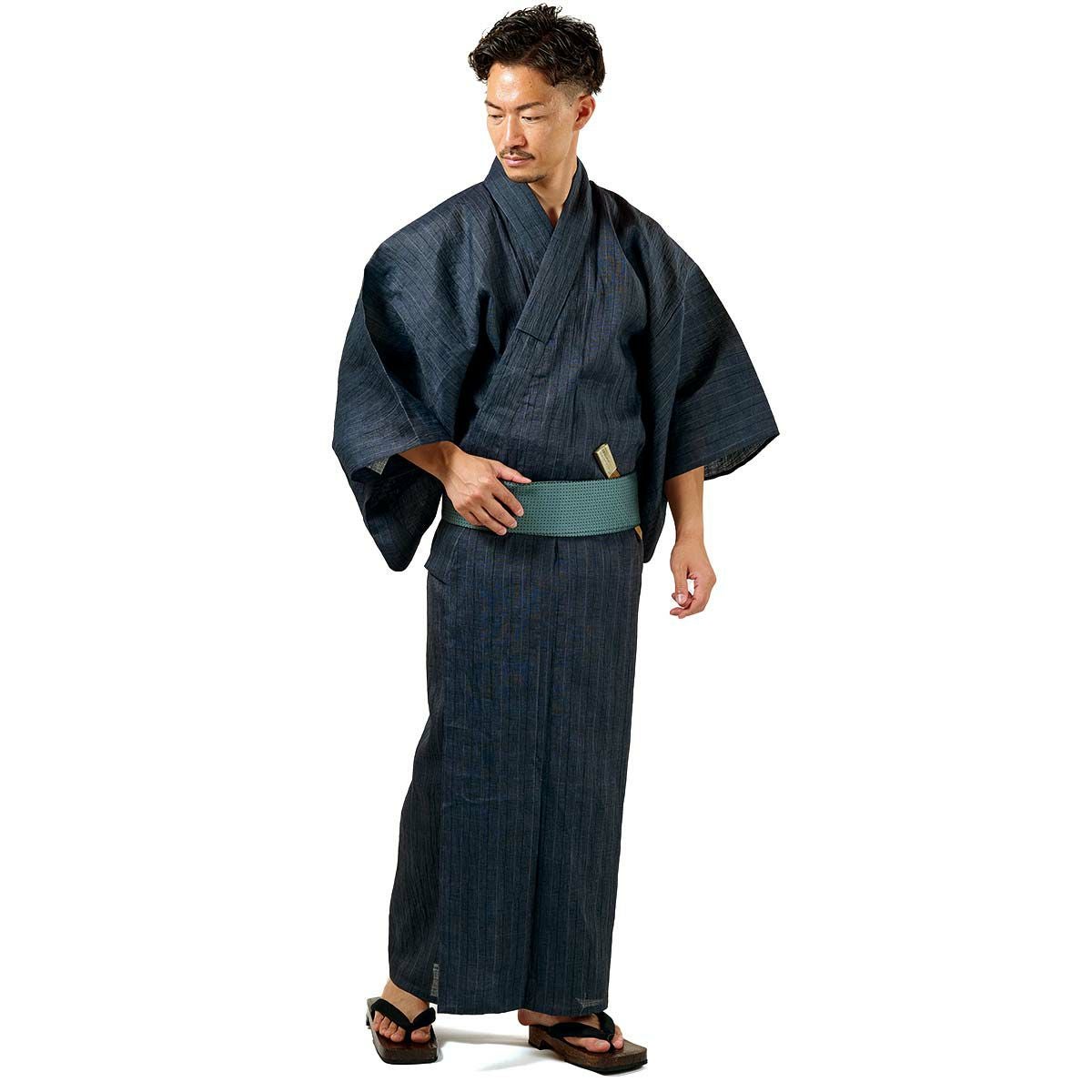 メンズ浴衣 単品 夏着物 近江ちぢみ本麻 濃紺 165cm～185cm前後対応 M
