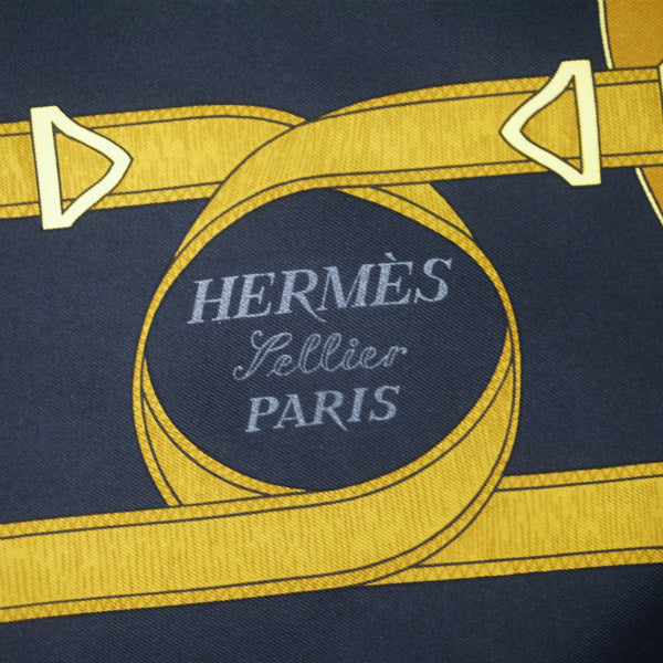 HERMES 大判カレ90スカーフ Eperon d'Or（黒系/黄金の拍車） – Vintage