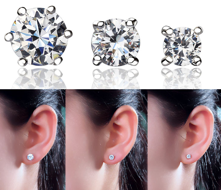 スタッドピアス 4mm 5mm 6mm 一粒CZダイヤモンド プラチナ仕上げ