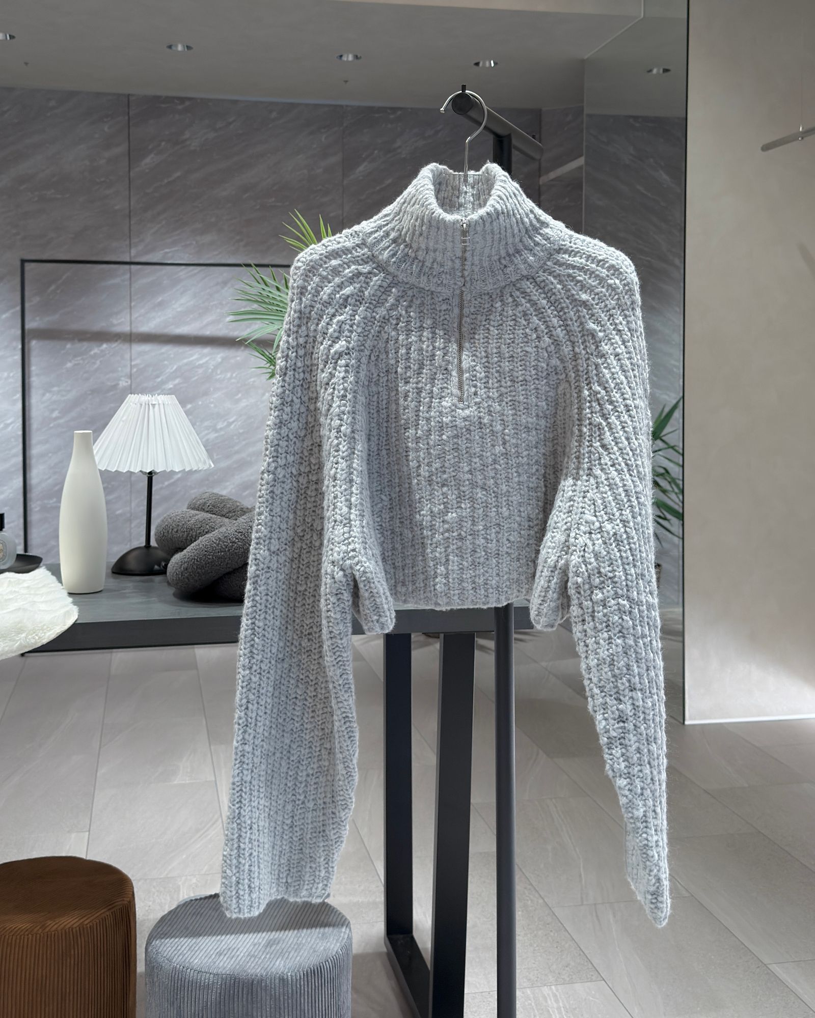 ànuke - Short Zip Knit / ショートジップニット (ブルー) | Sir