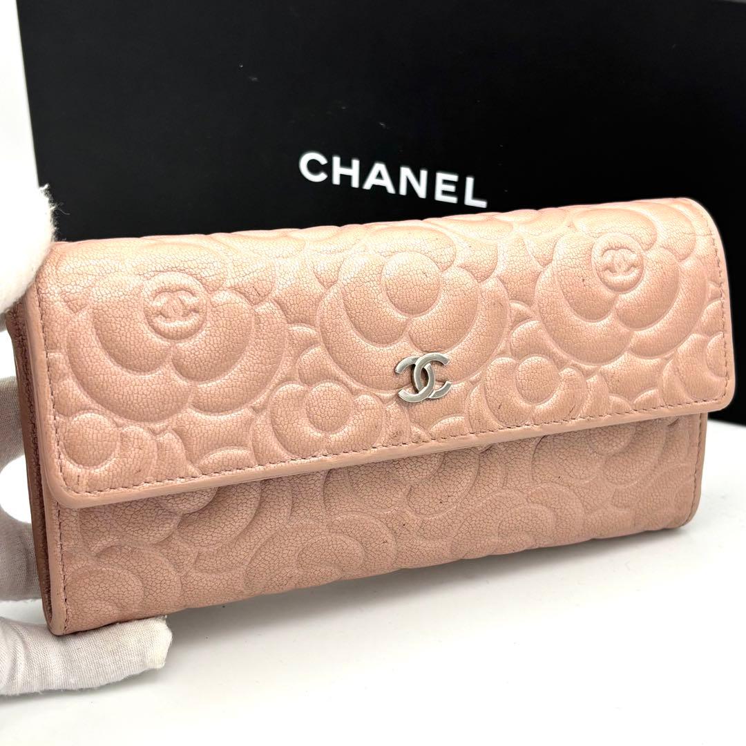 ☆箱付美品☆シャネル 二つ折り長財布 カメリア ココマーク ピンク