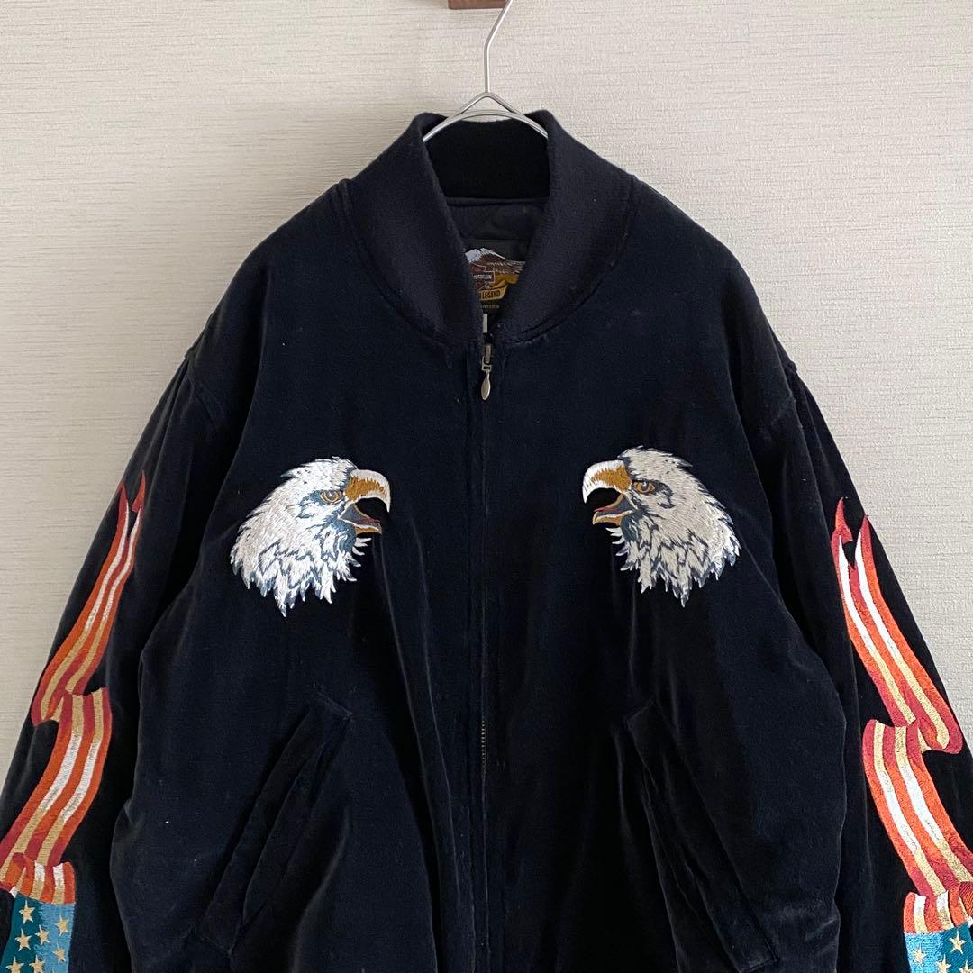 Harley-Davidson スカジャン 別珍 ベロア 刺繍 イーグル 黒 M - メルカリ