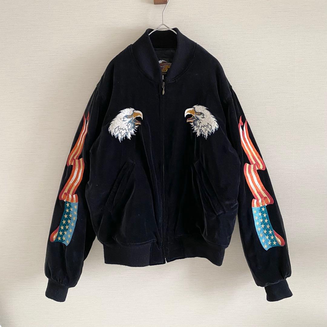 Harley-Davidson スカジャン 別珍 ベロア 刺繍 イーグル 黒 M - メルカリ