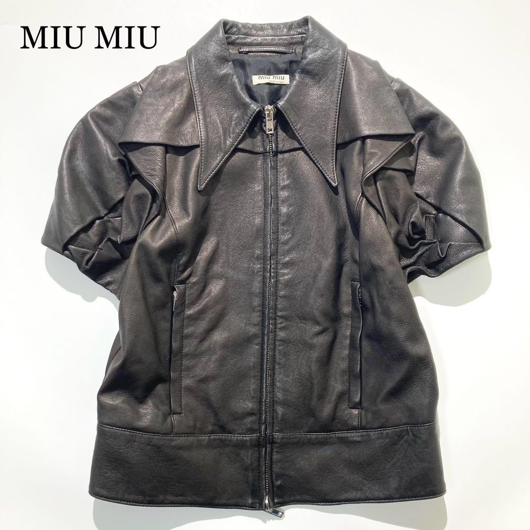 【極美品】MIU MIU レザージャケット ブラウン アーカイブ パフスリーブ 渋谷並木橋店】2025年秋冬 Miu Miu ミュウミュウ レザージャケット