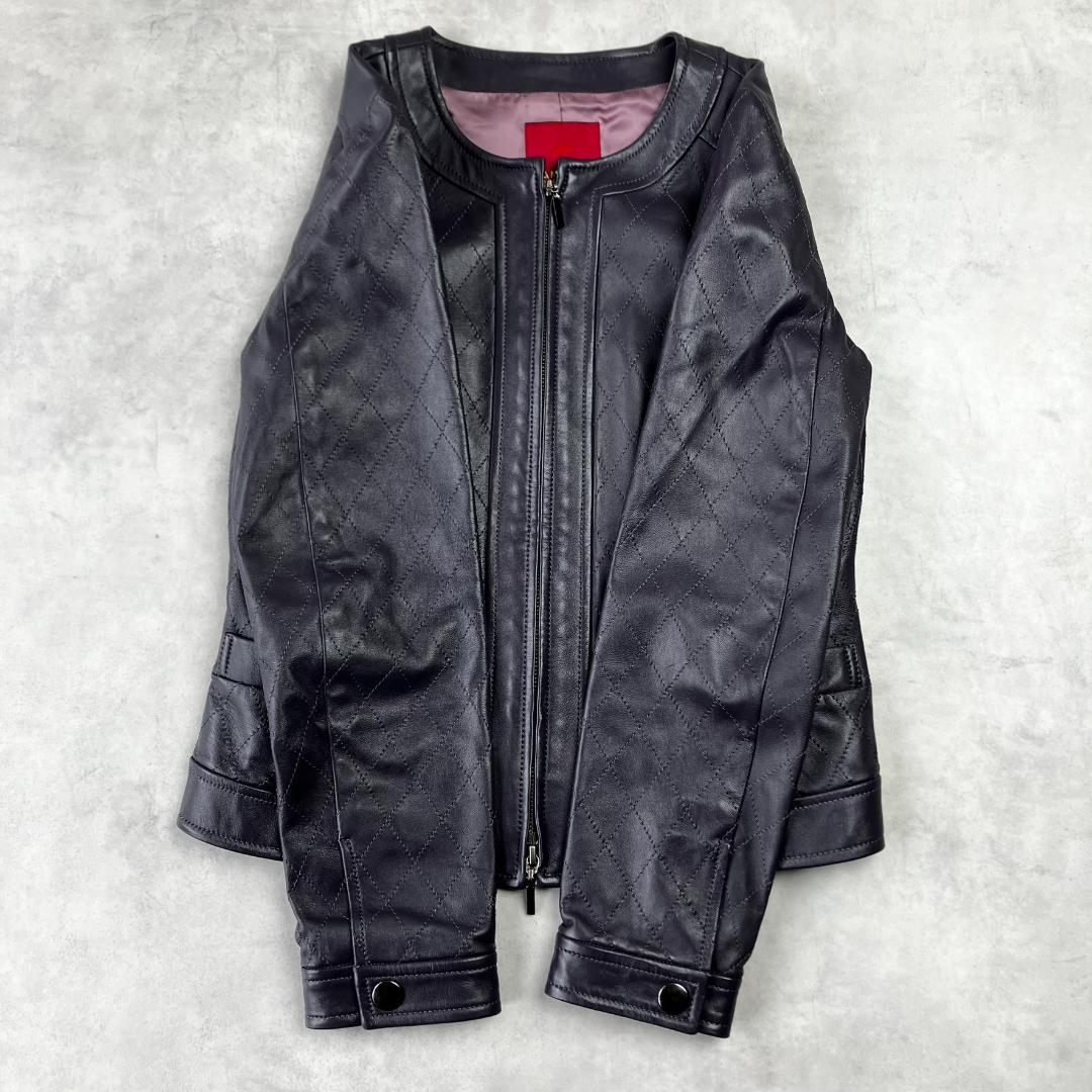 美品 AMACA アマカ ラムレザージャケット ライダース ノーカラー 674