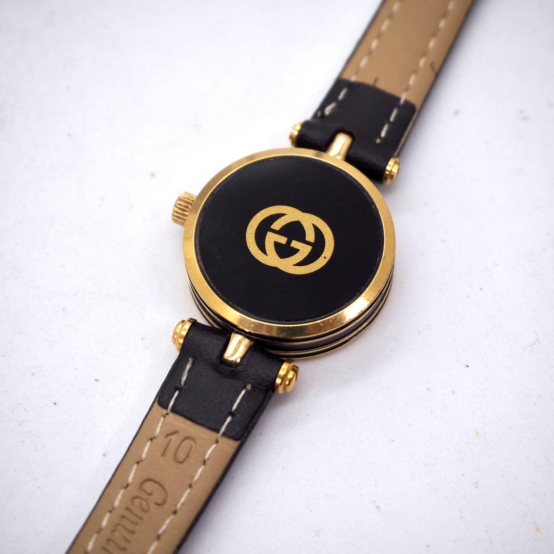 446 稼働 GUCCI 時計 レディース サイドライン ブラック ローマン文字