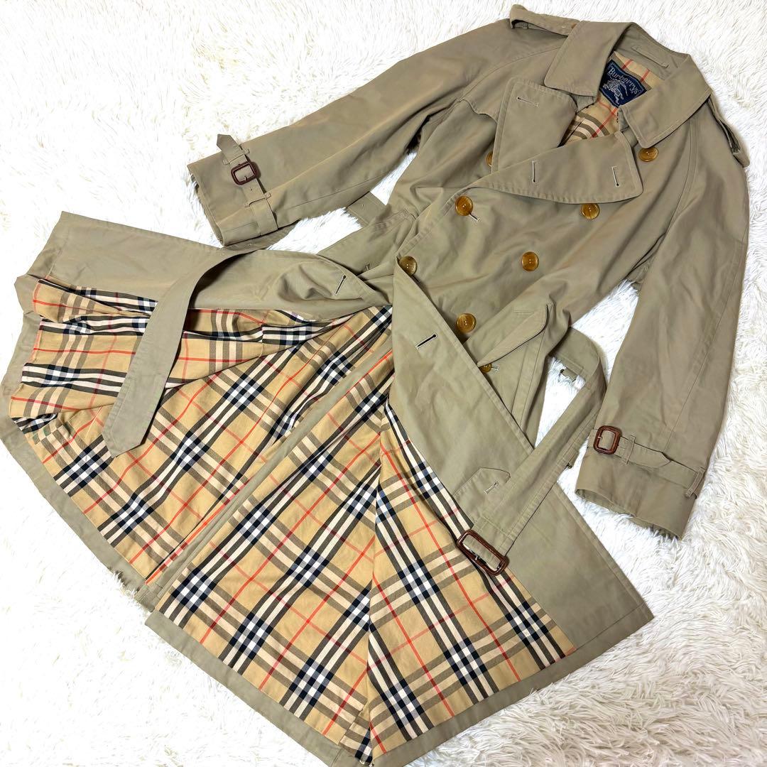 Burberry トレンチコート ノバチェック ロング丈 カーキ 玉虫 L 極美品】 希少カラー BURBERRY バーバリー ノバチェック トレンチ