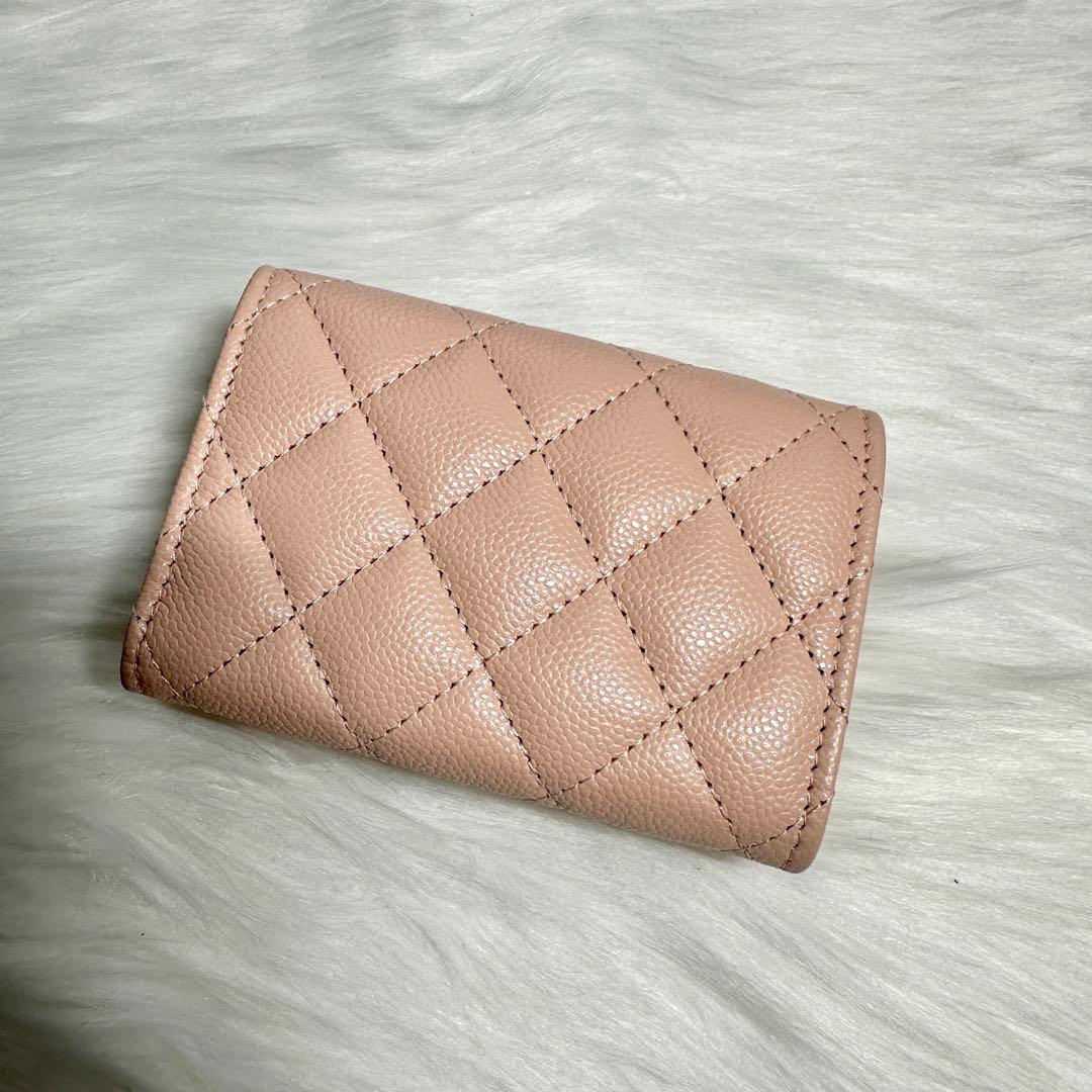 新品 CHANEL マトラッセ キャビアスキン 三つ折り 財布 ピンク