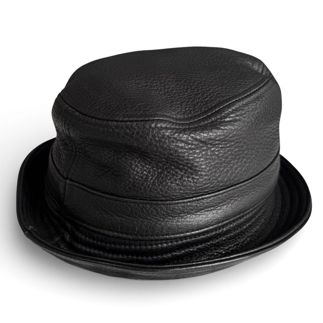 美品✨dunhill ディアスキン 鹿革 レザーハット 裏地カシミヤ100% 黒