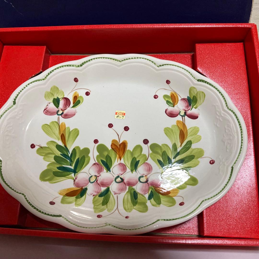 昭和レトロ新品未使用花柄陶器オーバルプレート 大皿約36センチ - メルカリ