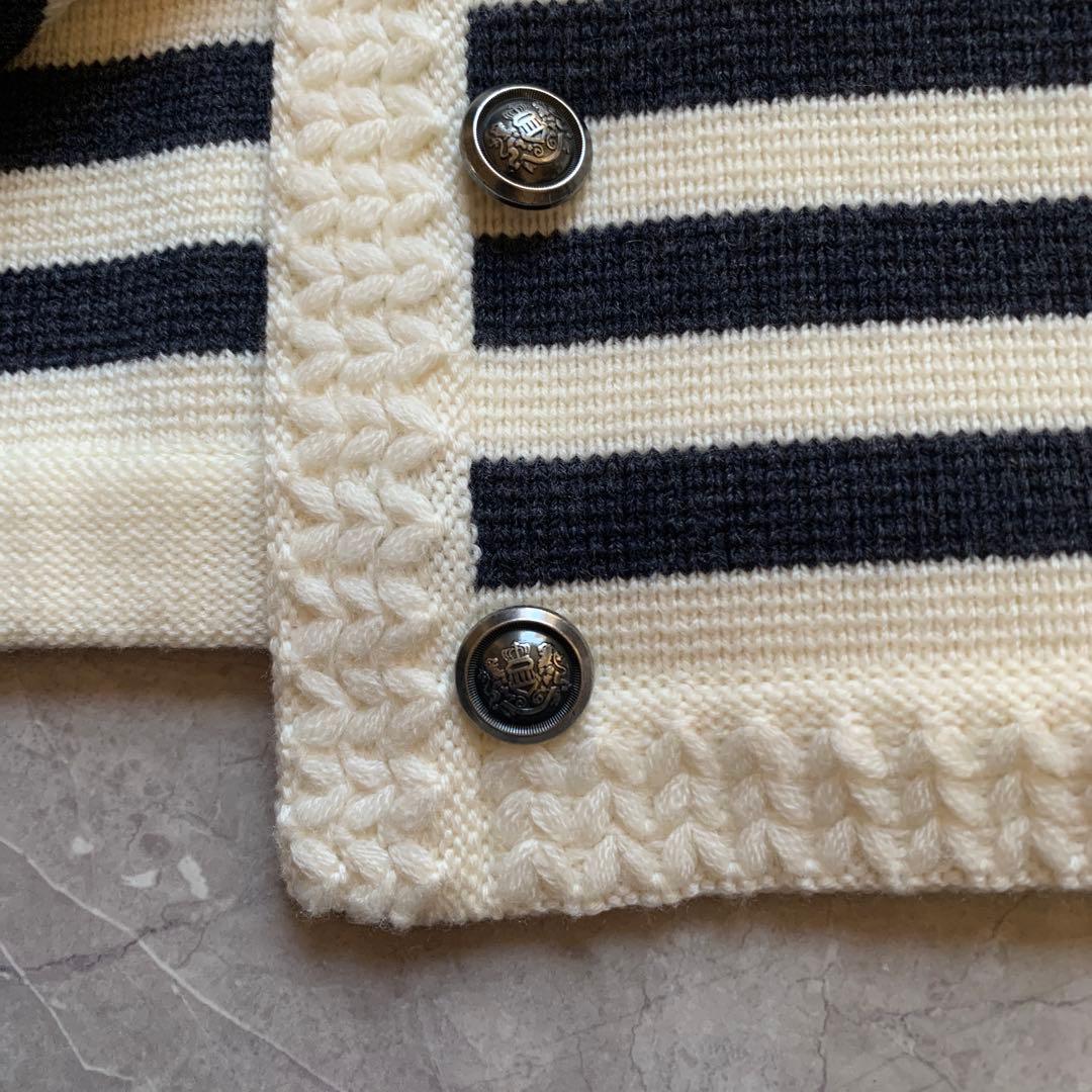 美品】Rene ルネ ニットジャケット ボーダー ネイビー 銀ボタン 38