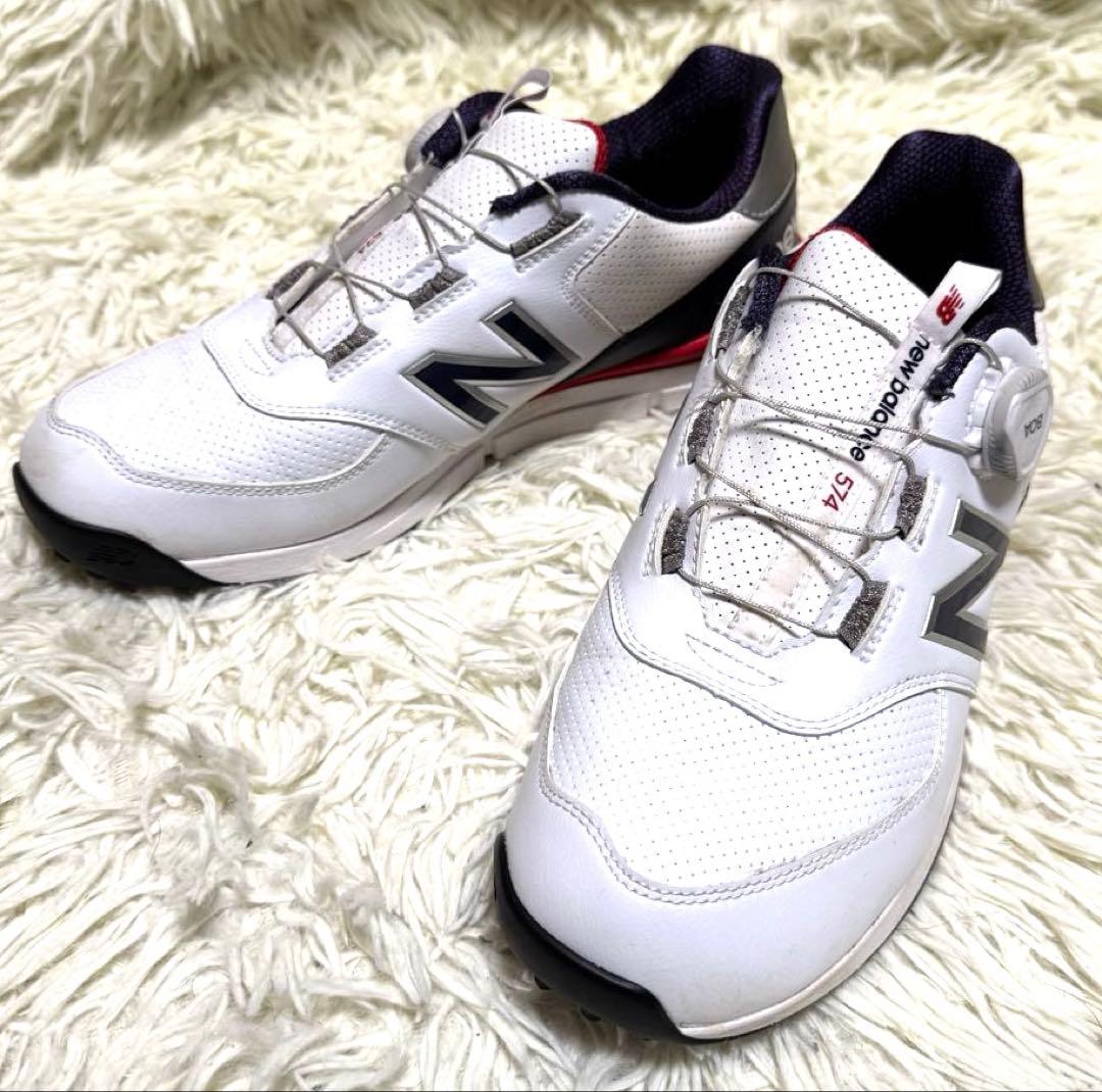 【美品】new balance ゴルフシューズ 26.5㎝ 白/紺/赤 New Balance（ニューバランス） ニューバランスゴルフ ゴルフシューズ