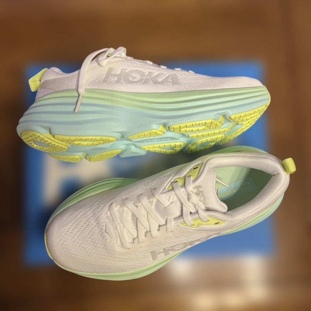 HOKA スニーカー　BONDI8 ホワイト/ライムグリーン 未使用品 Hoka Bondi 8 - Blanc De Blanc - Sunlit Ocean – Fit2Run