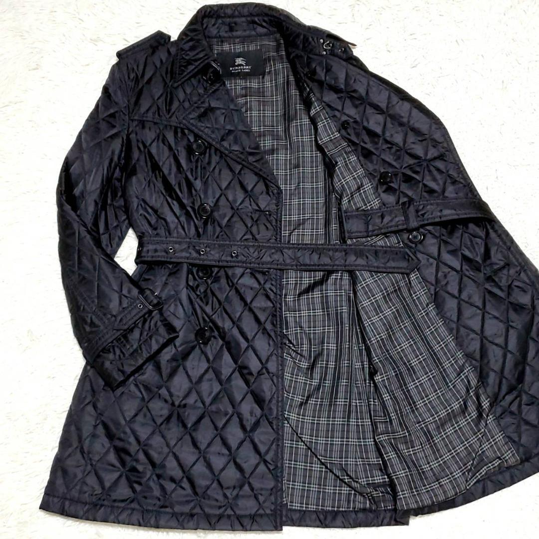 美品L バーバリーブラックレーベル 中綿キルティング トレンチ 黒 ノバチェック BURBERRY BLACK LABEL（バーバリーブラックレーベル） ノバチェック