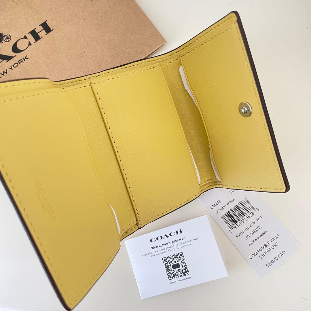 COACH コーチ 三つ折り財布 レトロイエロー 黄色 ミニウォレット