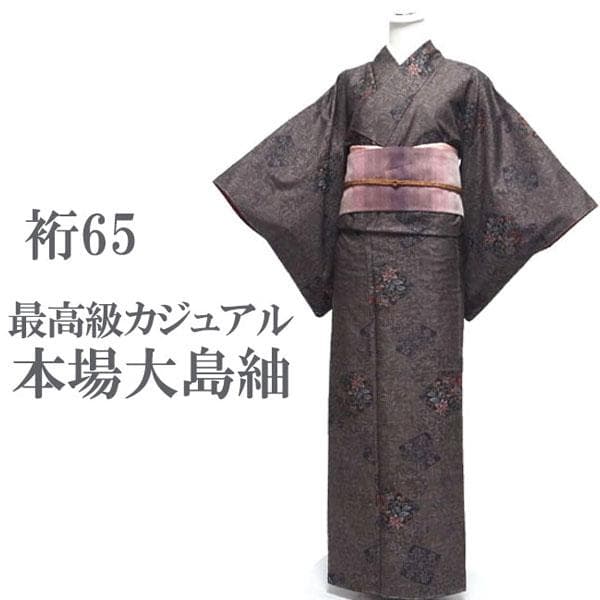 本場大島紬 着物 7マルキ カタス式 泥染 色紙 裄65 L 新古品 sn674