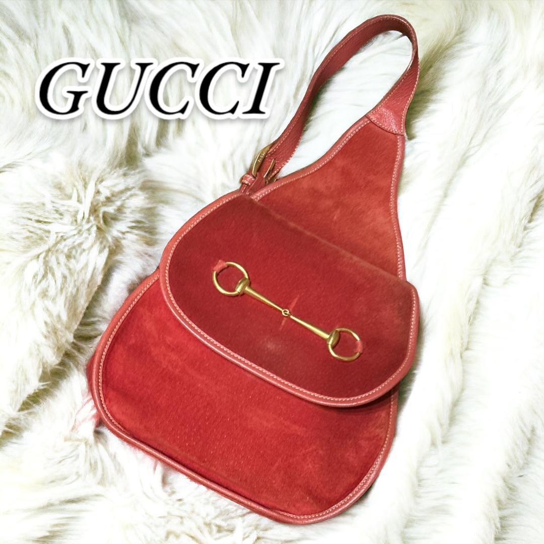 GUCCI 赤 スエードショルダーバッグ