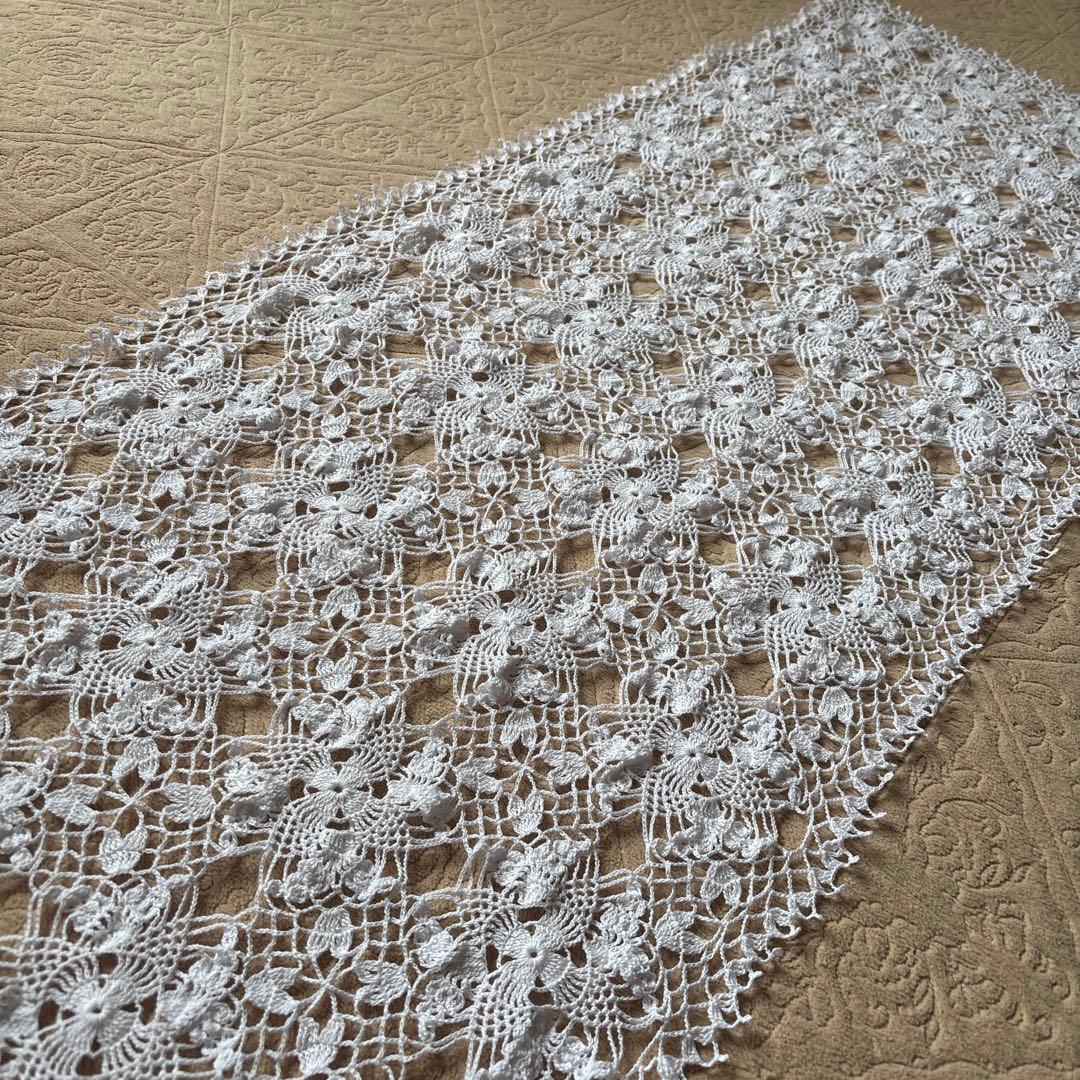 ⑥ハンドメイド レース編み ドイリー ホワイト 花柄 長方形 - メルカリ