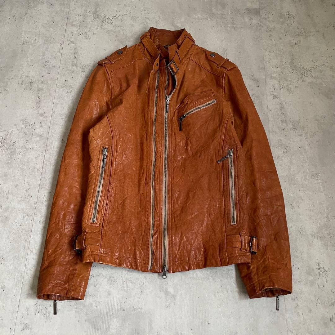 【希少】　VINTAGE ライダース　山羊　ヤギ　ゴートレザー　ジップ　アメカジ ZONオリジナル ゴートレザージャケット 冬用 本革 山羊革 柔らかい