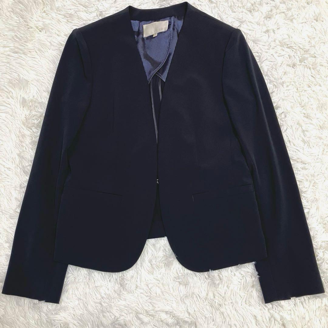自由区 洗える ストレッチ セットアップ ワイドパンツ ノーカラー 黒
