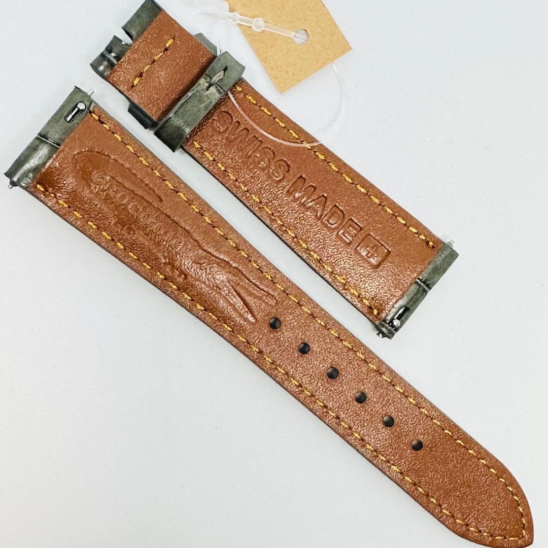 6052#20mm-16mmダークアッシュ☆本物クロコダイルベルト☆スイス製